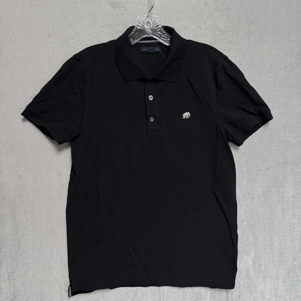 Banana Republic Polo Shirt Mens Small Black‎ Stretch Embroidered Short Sleeve